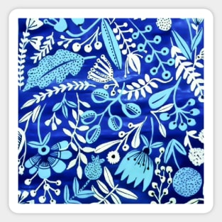 Abstract Flowers & Leaves Pattern In Blue Background Sticker